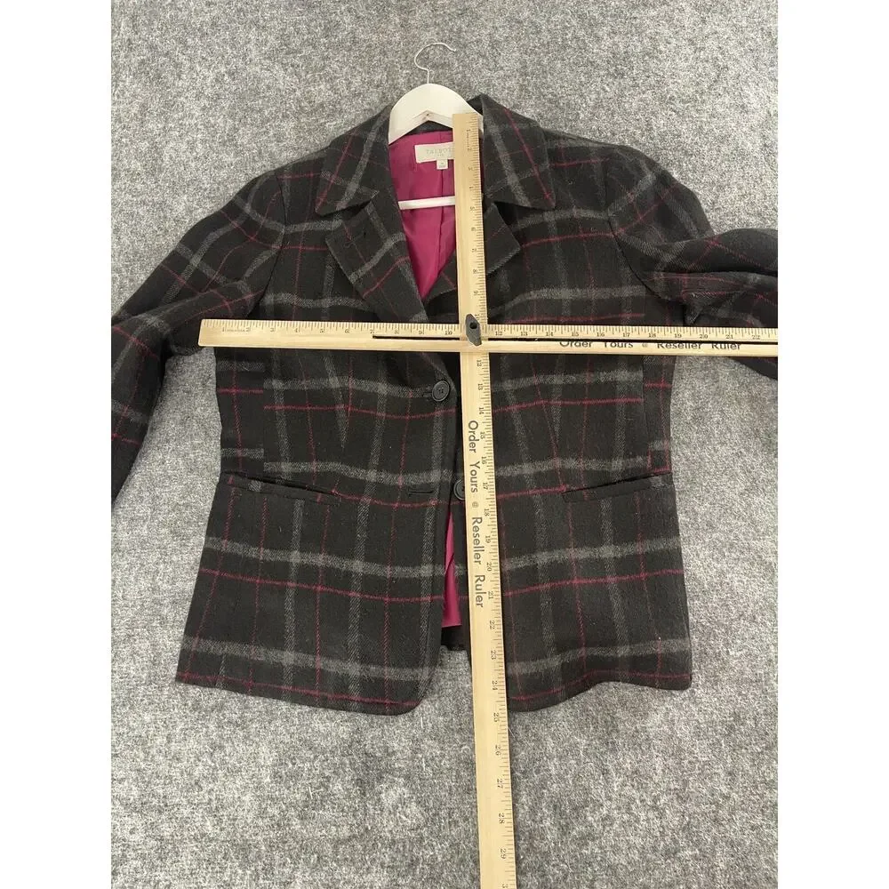 Talbots Blazer Jacket Womens 8 Black Plaid Sport Coat Wool Blend N267